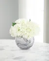 John-richard Collection Marble Hydrangeas 11" Faux Floral Arrangement In Glass Vase In White