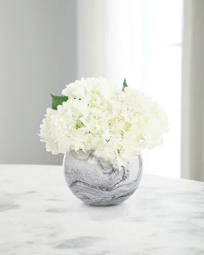 John-richard Collection Marble Hydrangeas 11" Faux Floral Arrangement In Glass Vase In Gray