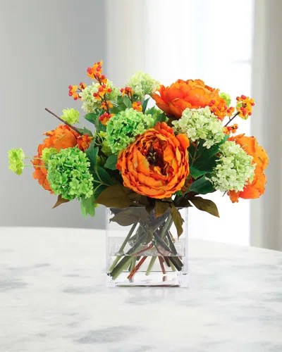 John-richard Collection Marmalade 15" Faux Floral Arrangement In Glass Vase In Orange
