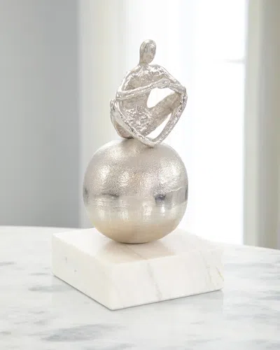 John-richard Collection Meditation Sculpture On Marble, Nickle In Metallic