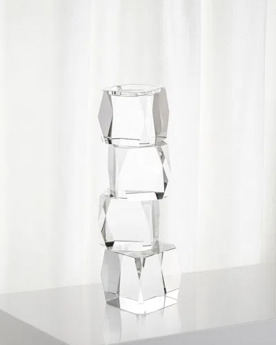 John-richard Collection Medium Crystal Cubist Candleholder In Metallic