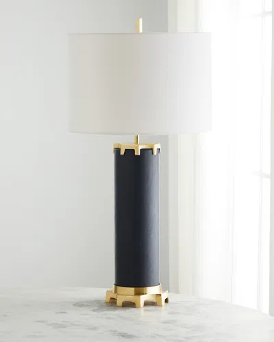 John-richard Collection Navy Leather Polished Brass Table Lamp In Blue