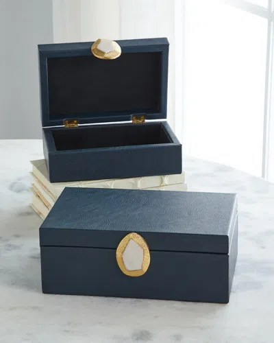 John-richard Collection Onyx Pebble Grain Faux Leather Boxes, Set Of 2 In Blue