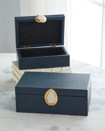 John-richard Collection Onyx Pebble Grain Faux Leather Boxes, Set Of 2 In Black