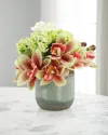 John-richard Collection Orchid Spice 11" Faux Floral Arrangement In Glass Vase In Green