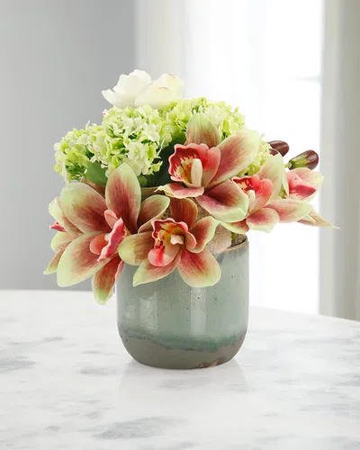 John-richard Collection Orchid Spice 11" Faux Floral Arrangement In Glass Vase In Multi