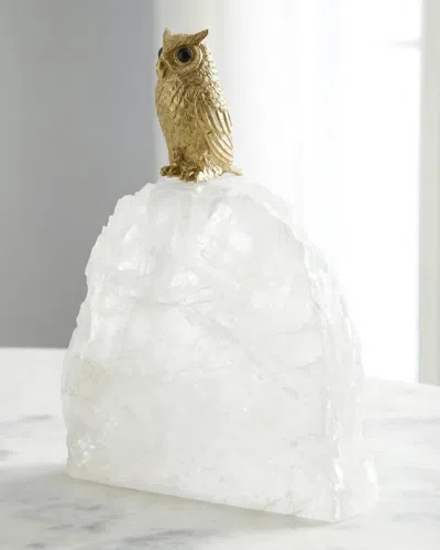 John-richard Collection Perched Brass Owl Sculpture On Selenite, Large In Gold