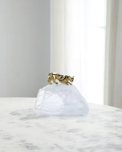 John-richard Collection Perched Brass Panther Sculpture On Selenite In Multi