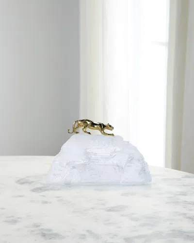 John-richard Collection Prowling Brass Panther Sculpture On Selenite In White