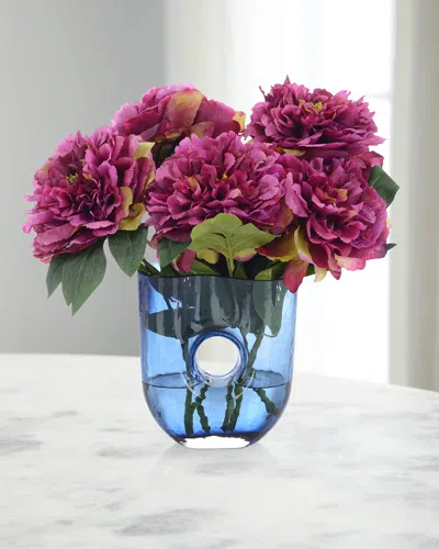 John-richard Collection Raspberry Hase 15" Faux Floral Arrangement In Glass Container In Blue