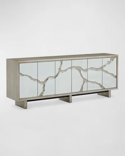 John-richard Collection Ravine 6-door Credenza In Silver White, Mirror 