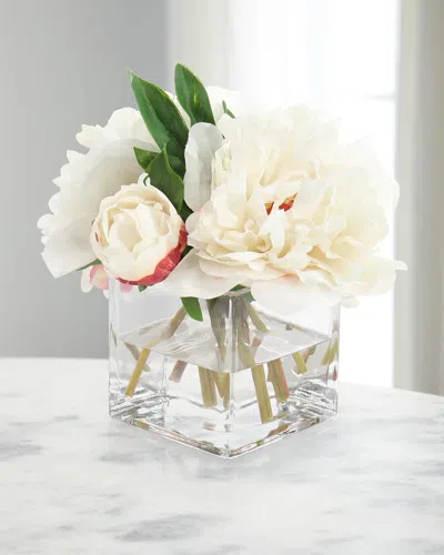 John-richard Collection Real Touch Dew Drops 8" Faux Floral Arrangement In Glass Vase In White