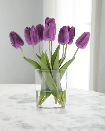 John-richard Collection Real Touch Mystic Tulips 14" Faux Floral Arrangement In Glass Vase In Purple