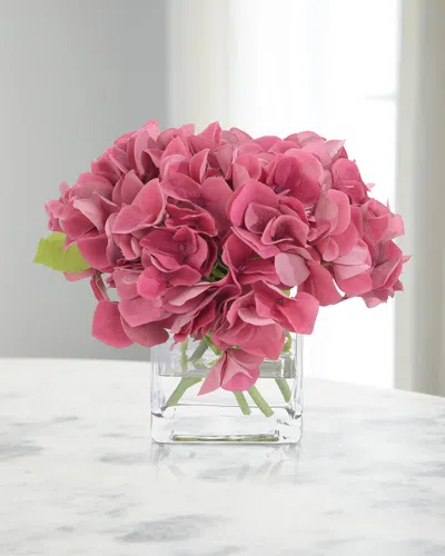 John-richard Collection Real Touch Sweet Hydrangea 8" Faux Floral Arrangement In Glass Vase In Pink