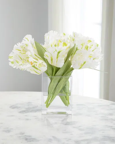 John-richard Collection Real Touch Sweet Ruffle Tulips 11" Faux Floral Arrangement In Glass Vase In White
