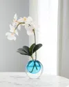 John-richard Collection Real Touch Teardrop Orchid 19" Faux Floral Arrangement In A Colored Glass Container In Multi
