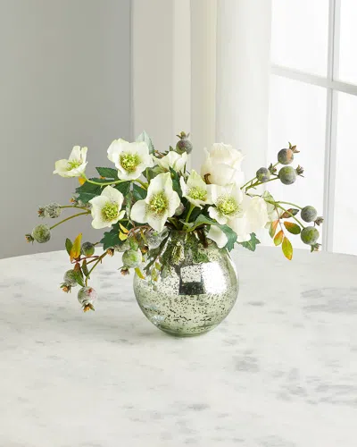 John-richard Collection Roses And Fruit Faux-floral Arrangement In White
