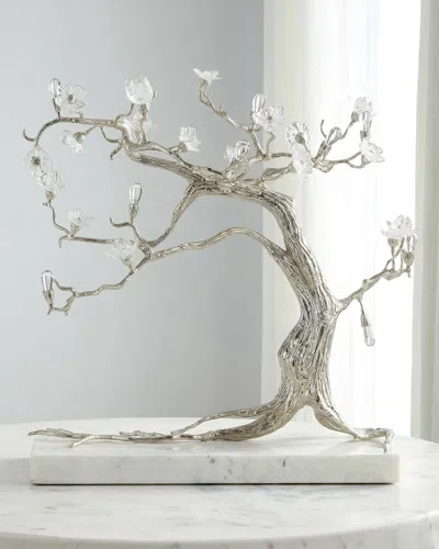 John-richard Collection Sakura Sculpture On Marble, Nickel In White