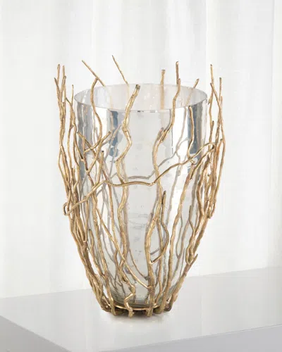 John-richard Collection Sapling Encased Silvered Glass Vase In Metallic