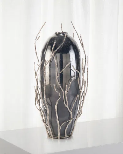 John-richard Collection Sapling Encased Smoky Glass Jar Vase In Metallic