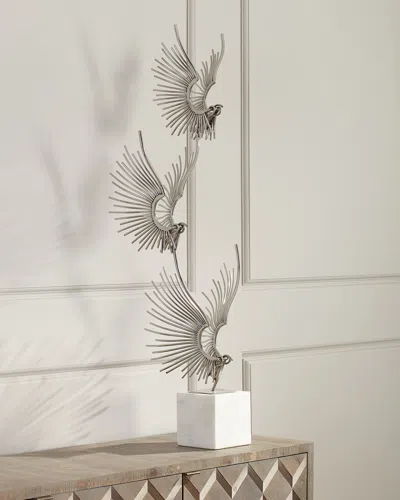 John-richard Collection Sculpted Birds In Flight In Silver