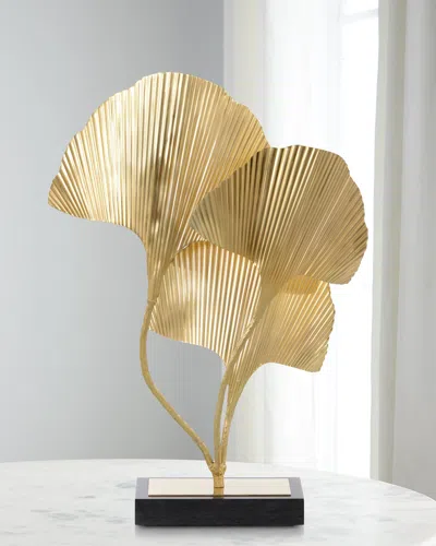 John-richard Collection Shadows Of Ginkgo Leaf Torchiere Lamp In Gold