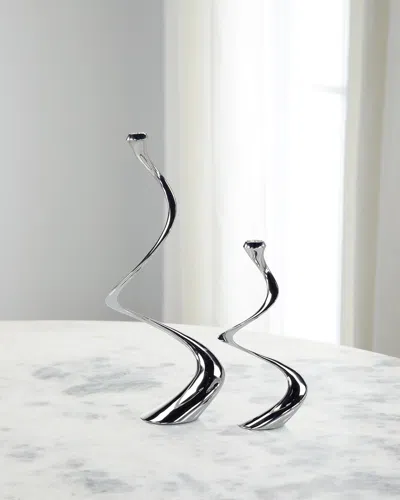 John-richard Collection Silver Spiral Candleholders, Set Of 2 In Metallic