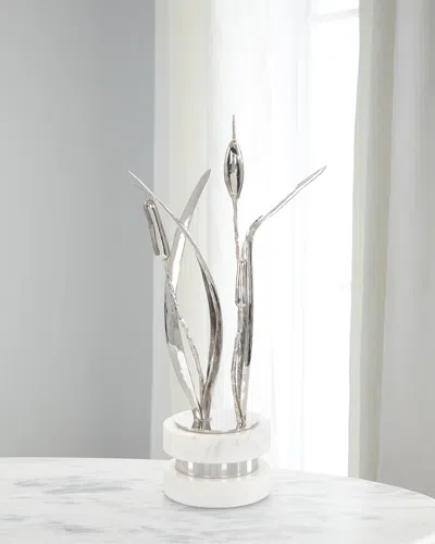 John-richard Collection Small Cattails Sculpture On Marble In Metallic