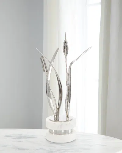 John-richard Collection Small Cattails Sculpture On Marble In Silver
