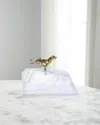 John-richard Collection Sprinting Brass Panther Sculpture On Selenite In Clear