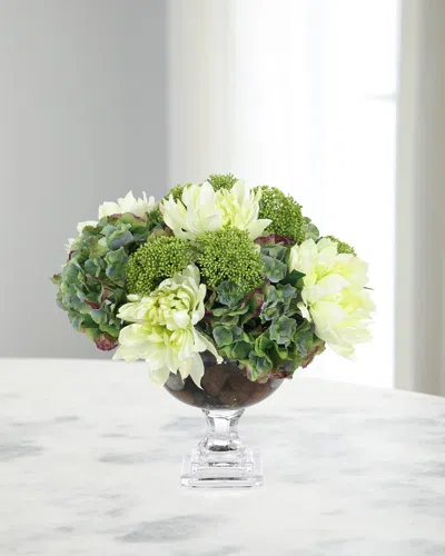 John-richard Collection Teal Green Hydrangeas 18" Faux Floral Arrangement In Glass Vase In Multi