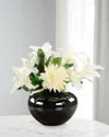 John-richard Collection Thistle & Dahlias 20" Faux Floral Arrangement In Glazed Vase In White