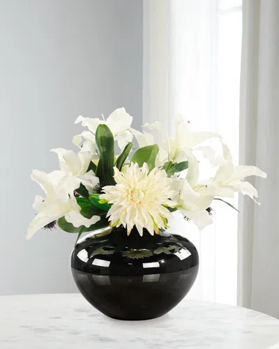 John-richard Collection Thistle & Dahlias 20" Faux Floral Arrangement In Glazed Vase In Black