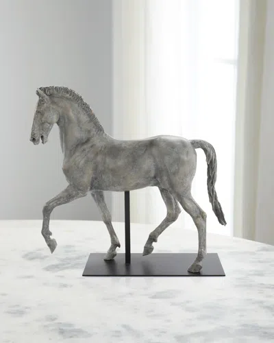 John-richard Collection Trotting Horse Sculpture On Metal Base In Gray