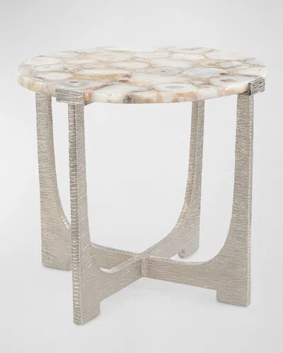 John-richard Collection Unity Round Agate End Table In Nickel, White Agate