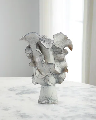John-richard Collection Waved Large Porcelain Vase, 16" In Gray