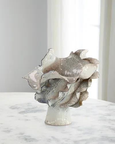 John-richard Collection Waved Small Porcelain Vase, 12" In White