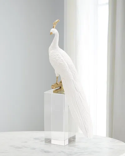 John-richard Collection White Peacock Sculpture On Crystal Base I