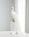 John-richard Collection White Peacock Sculpture On Crystal Base I In Brass
