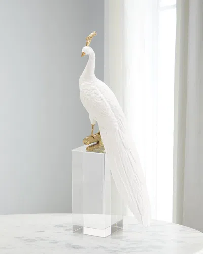 John-richard Collection White Peacock Sculpture On Crystal Base I In Brass