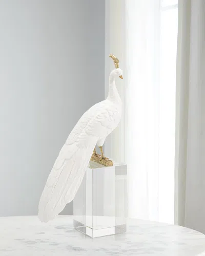 John-richard Collection White Peacock Sculpture On Crystal Base Ii In Brass