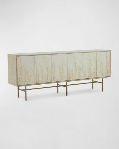 John-richard Collection Windswept 6-door Sideboard In Natural Oak, Brass
