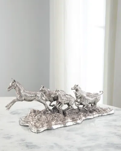 John-richard Collection Zebras In The Wild Sculpture In Metallic