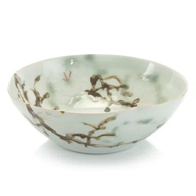 John-richard Curled-rim Ceramic Abstract Farmhouse / Country Decorative Bowl In Green/brown In Green,brown