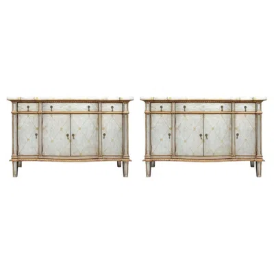Pre-owned John-richard Extraordinary Pair Of  Silvered Leather Credenzas In Brown