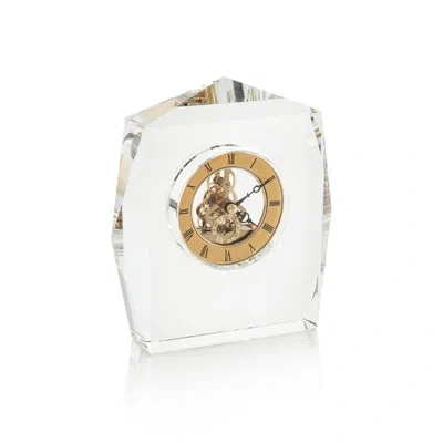John-richard Faceted Tabletop Clock In Gold;clear