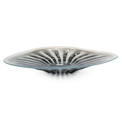 John-richard Glass Abstract Contemporary Decorative Plate In Opaque White/clear Blue In Opaque White,clear Blue