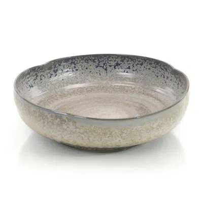 John-richard Glass Round Decorative Bowl In Cream/aqua In Cream,aqua
