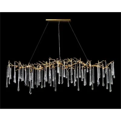 John-richard Glass Teardrop Fourteen-light Horizontal Chandelier In Brass,clear