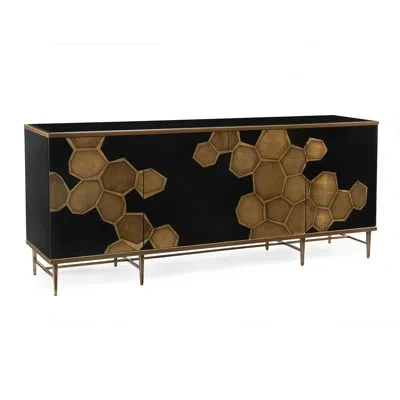 John-richard Honeycomb 84'' Wide Credenza In Black,gold